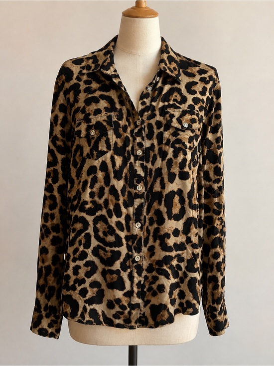 Tops - Trendy Leopard Print Shirt – 100% Viscose | Vintage Style, size M-L